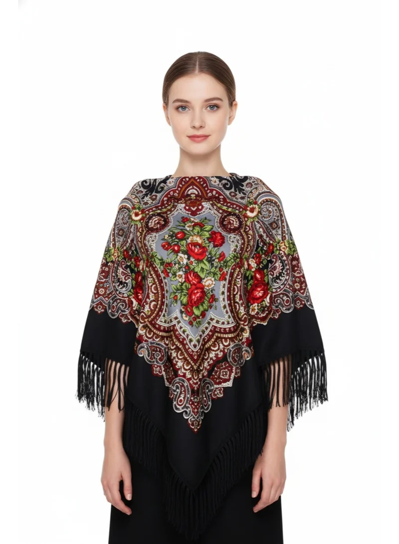 بيداني شال زهرة سلافية - أسود ملكي